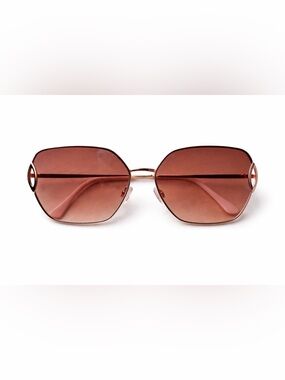 Oversized Rose Gold Octagon Sunglasses Brown Gradient Lenses Pink Arm Tips